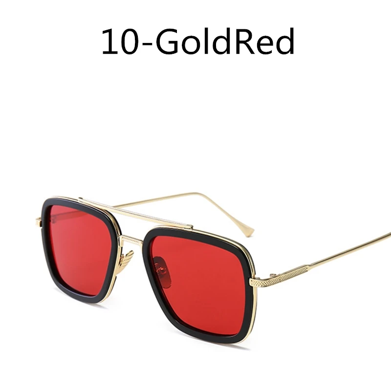 10-GoldRed Роскошные модные Мстители, стиль Тони Старк, для женщин, мужские солнцезащитные очки, квадратные, фирменный дизайн, солнцезащитные очки Oculos, Ретро стиль, мужские, Железный человек - Цвет линз: 10-GoldRed