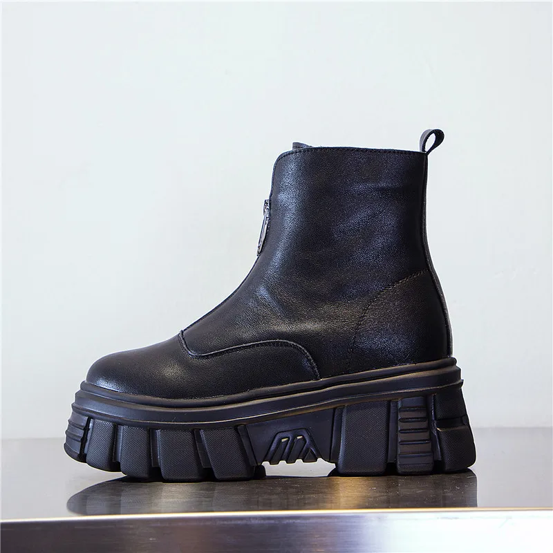 Botines de piel auténtica con cremallera frontal para mujer, botas de  plataforma con estilo moderno, zapatos gruesos para Primavera, 2020|Botas  hasta el tobillo| - AliExpress