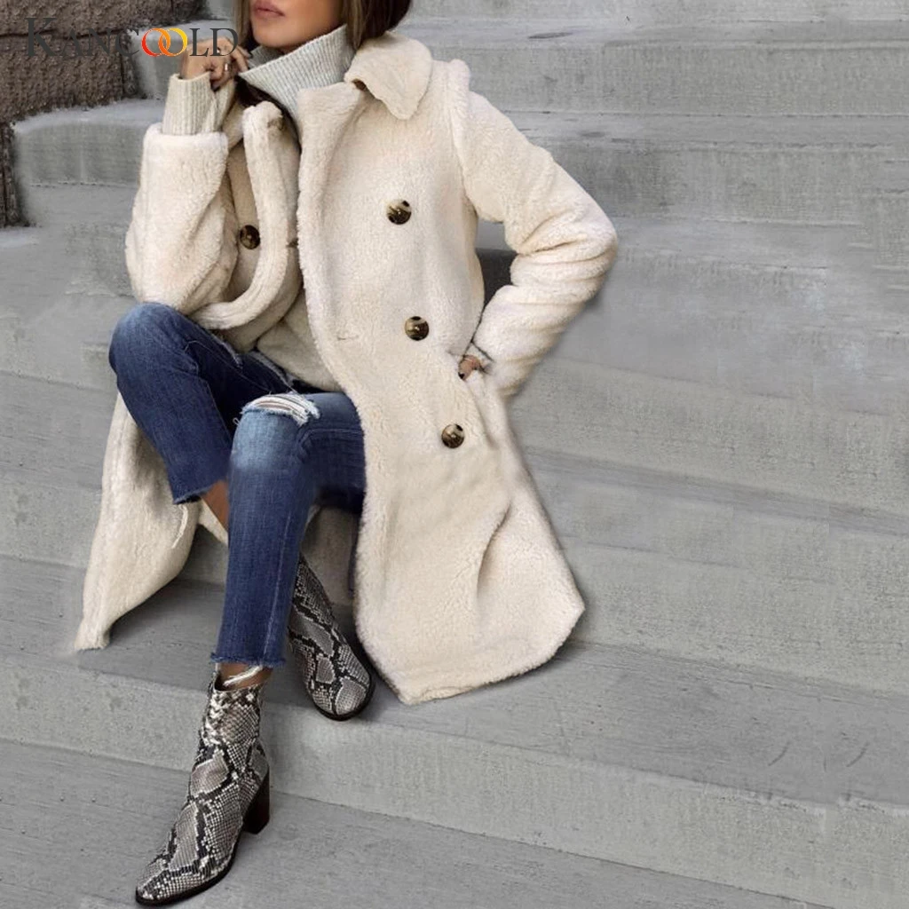 KANCOOLD пальто женское Свободное длинное шерстяное двубортное пальто Верхняя одежда зимнее теплое однотонное Модное Новое Женское пальто 2019DEC4