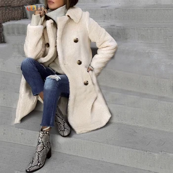 

KANCOOLD coats Women Lapel Loose Long Woollen Double-Breasted Coat Outwear Winter Warm Solid fashion new Coat women 2019DEC4