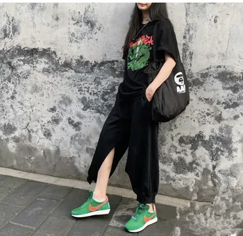 

Spring and Summer Split Legging Elastic Waist Wide Leg Pants Loose for Women