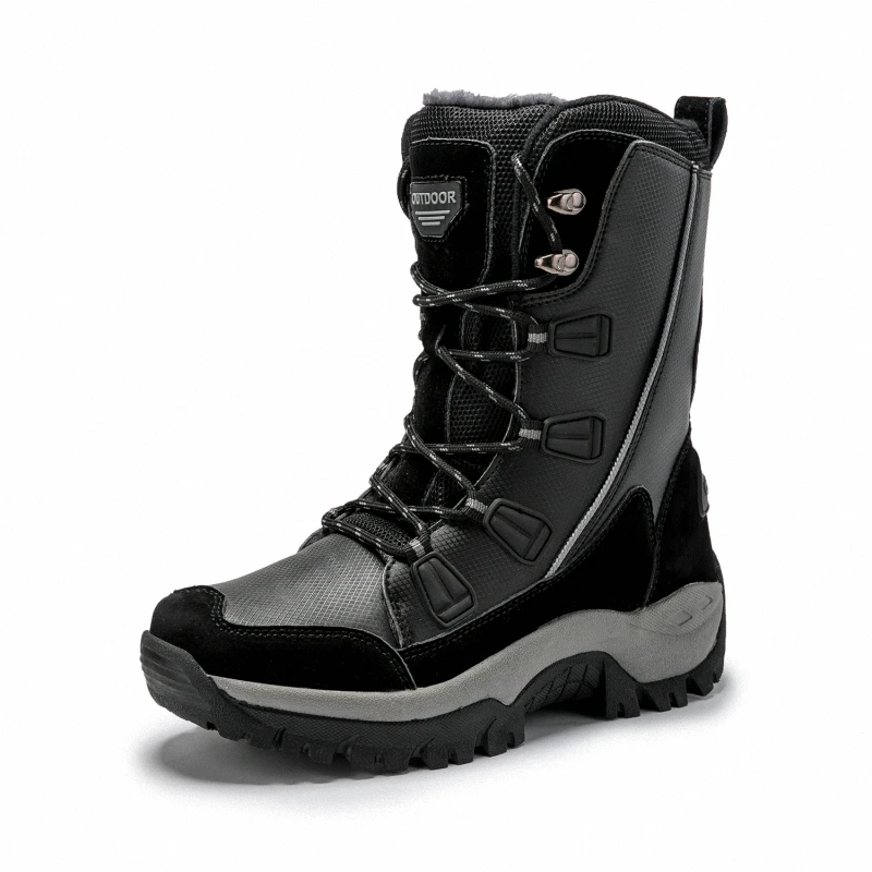 Baideng/бежевые женские кроссовки из искусственной кожи, плюшевые зимние кроссовки для бега, удобные теплые зимние сапоги, высокая прогулочная спортивная обувь, большие размеры 42 - Цвет: Black
