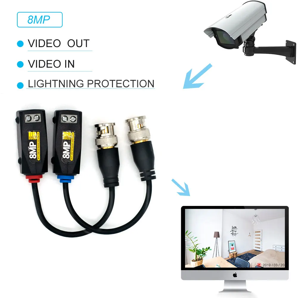 8MP HD BNC Пассивное Видео устройство для витой пары коаксиальный CCTV кабель балун 5MP 1080P Трансмиссия передатчик AHD CVI TVI видео cam
