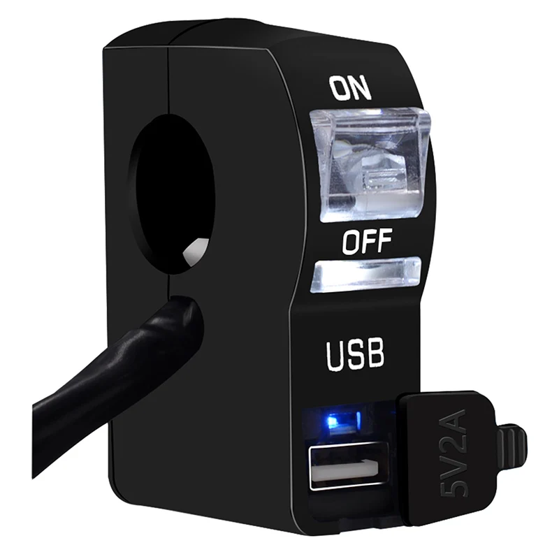 

12V Universal Motorcycle USB Waterproof Charger With LED Lights Handle Switches