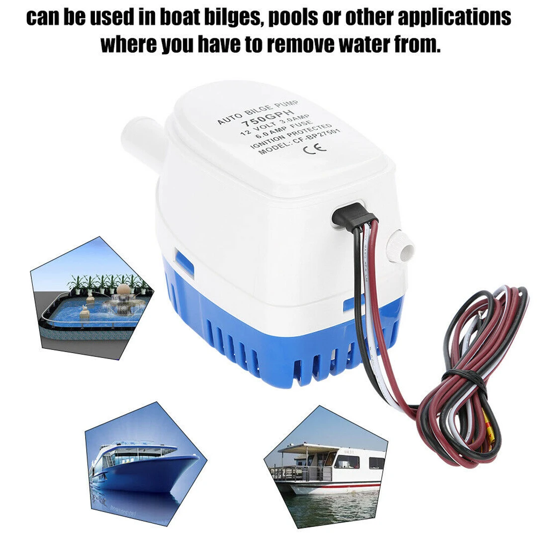 

1pc 12V 3A 750 GPH Submersible Boat Fully Automatic With Float Switch Electric Motor Water Portable Marine Fishing Bilge Pump
