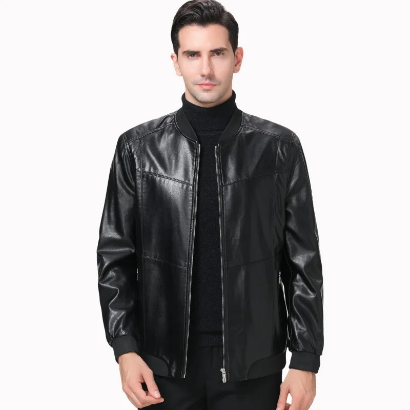 Winter Brushed And Thick Mid-length Men's Haining Leather Coat Middle-aged Men Casual Leather Jacket MEN'S Top