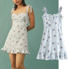 

Dave&Di 2021 Summer Dress Women Ins Blogger Vintage Floral Print Elegant Ruffles Mini Sexy Dress Vestidos De Fiesta De Noche
