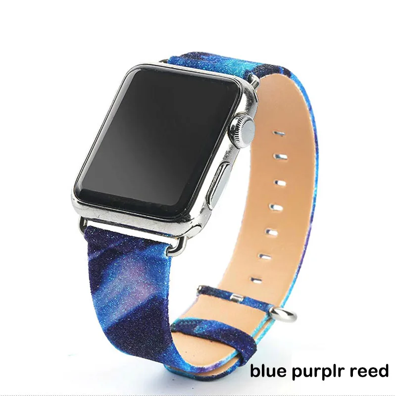Блестящий кожаный ремешок для Apple Watch 5, 4, ремешок 40 мм, 44 мм, серия 5, 4, ремешок 42 мм, 38 мм, браслет для iWatch 4, 3, 2, 1, браслет - Цвет ремешка: blue purplr reed