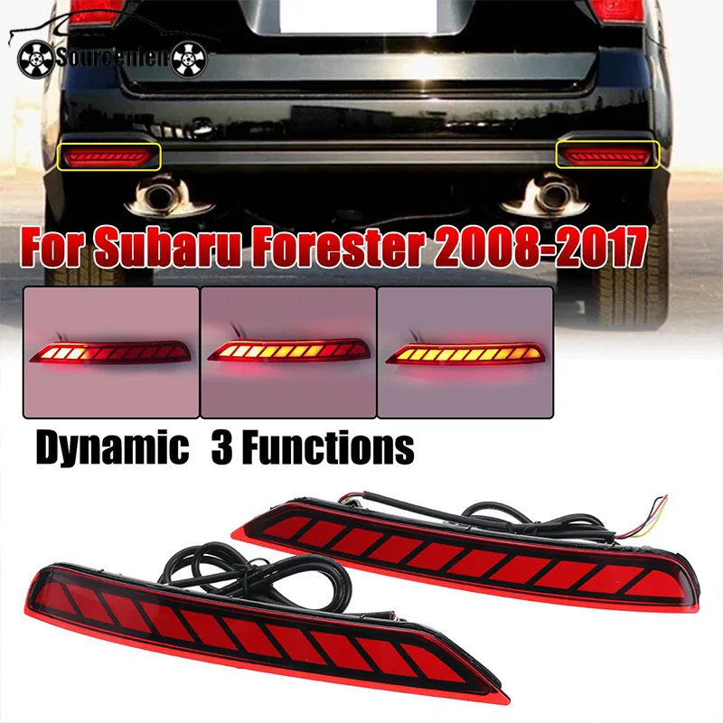 3 Functions LED Rear Bumper Reflector Light Red Day Running Brake Fog Trim Molding Tail Lamp for Subaru Forester 2008-2017 | Автомобили и