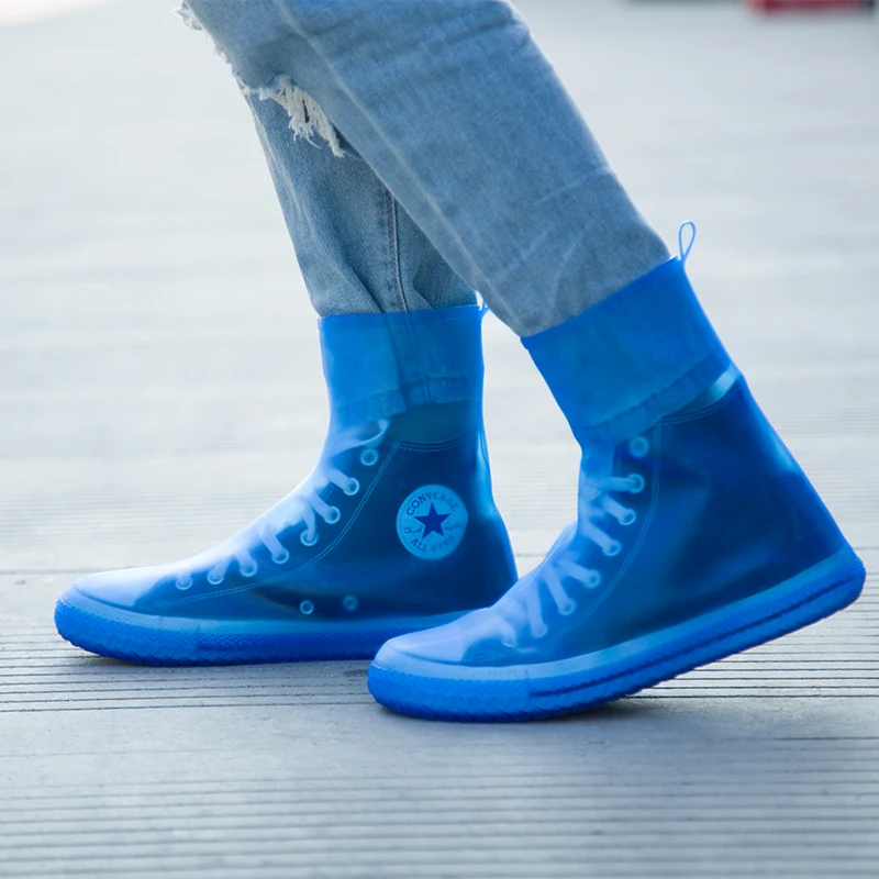 blue 2 Высокое качество, для женщин и мужчин, ТПЭ Интегральные формы, водонепроницаемые, многоразовые, высокие дождевые бахилы, непромокаемые сапоги, противоскользящие, для защиты обуви от пыли, чехлы - Цвет: blue 2