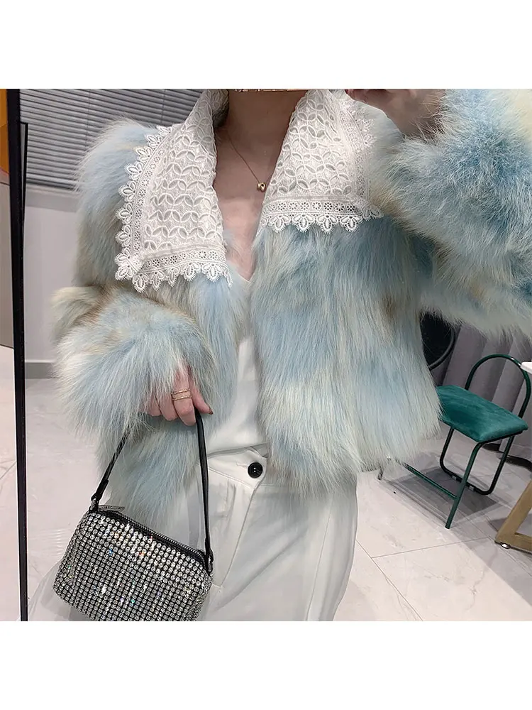 

2020 New Luxury Fashion Real Fur Coat Winter Jacket Women Natural Genuine Fox Fur Outerwear Lace Collar Streetwear