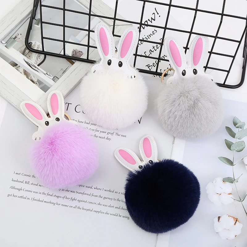 Fashion Leather Rabbit Keychains Cute Bunny Hair Ball Car Key Chain Pendant For Children Bag Key Chain Gifts Lovers Gift Key Chains Aliexpress