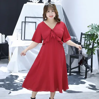 

Women's Summer French Retro Chiffon Dress Big Knee Length Casual Dress 100 kg Can Wear