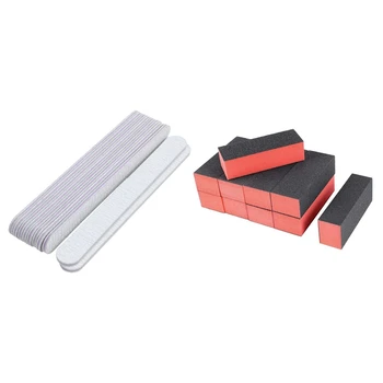 

30 Pcs Nail Files: 20 Pcs Double Sided 180/100 Grit Grey Straight Emery Board & 10 Pcs Black+Red Sponge Sanding Block