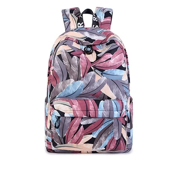 

Fashion Waterproof Polyester Women Backpack Multicolor Feather Printing Girls College Laptop Backpacks Lady Travel Daypacks