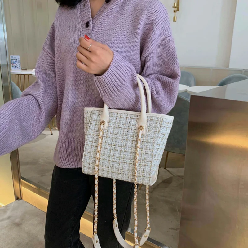 Бренд razaly Высококачественная дизайнерская шерстяная сумка на плечо в Корейском стиле Женская Повседневная вязаная сумочка с цепочками