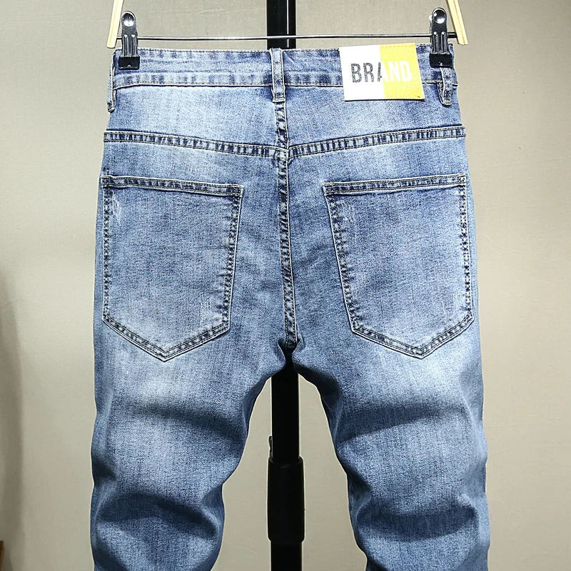 Brand denim biker jeans men Slim Fit 
