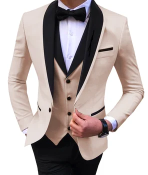 Blue Slit Mens Suits 3 Piece Black Shawl Lapel Casual Tuxedos for Wedding Groomsmen Suits Men 2020 (Blazer+Vest+Pant) 12