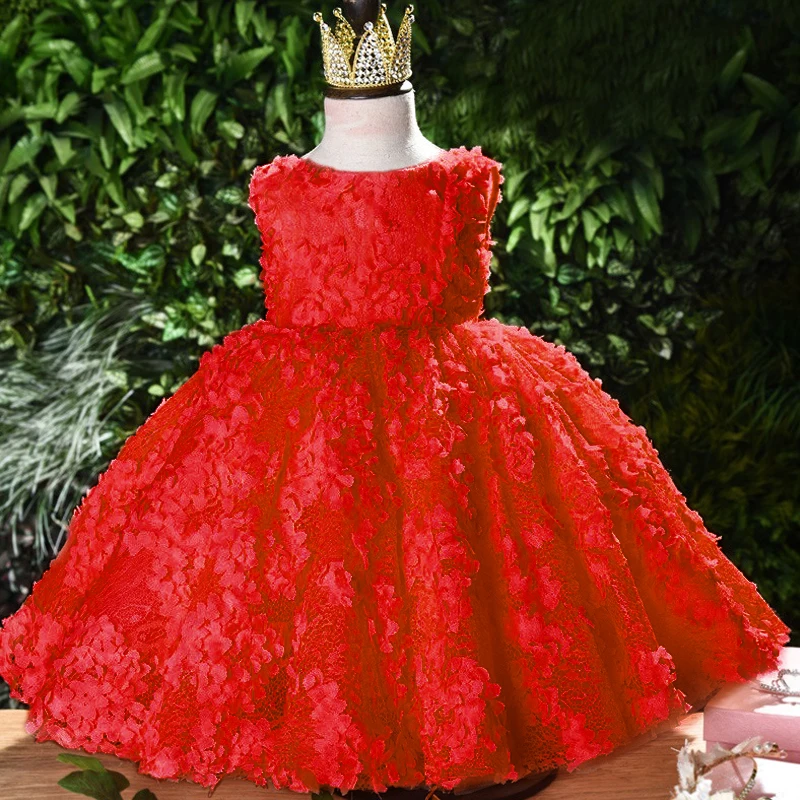 Высококачественное кружевное рождественское платье для девочек Вечерние Платья с цветочным рисунком для маленьких девочек, платье для дня рождения для маленьких девочек 1 год