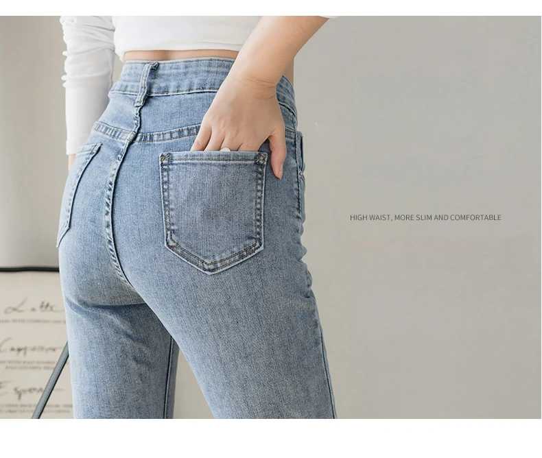 Black Jeans High-Waist Flared With Slit Design  Slimming Women Spring Fashion 90s Aesthetic Blue Denim Korean Fashion Trousers miss me jeans