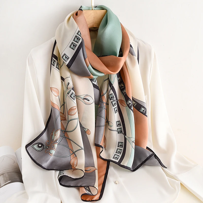 

Women Silk Winter Scarf Luxury Design Print Lady Beach Shawl Scarves Fashion Smooth Foulard Female Hijab