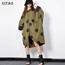 XITAO Повседневный Тренч в горошек в стиле пэчворк, женская зимняя корейская мода, однобортное пальто с отложным воротником и рукавами «летучая мышь», GCC1781