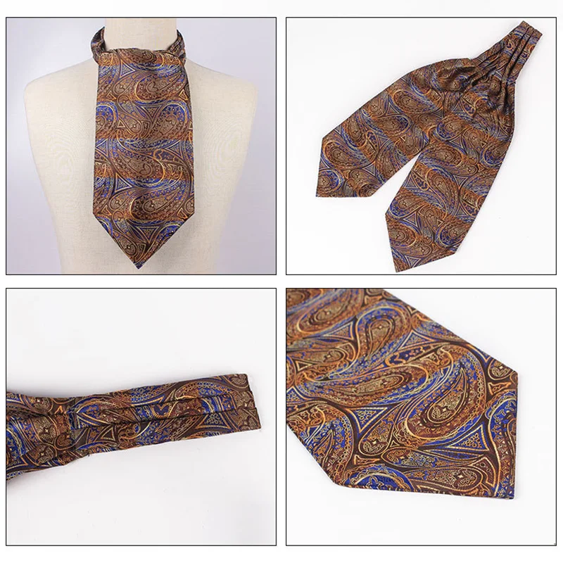 Men's Classic Paisley Ascot Red Yellow Floral Cravat Vintage Ascot For Men Wedding Business Fashion Party Neckwear Gift Neckties