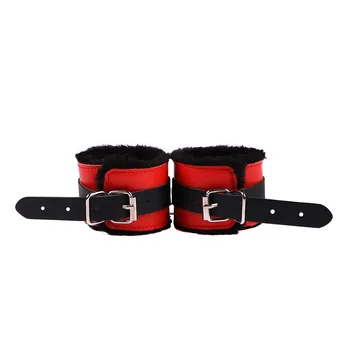 Fetish Bondage Kit of Plush Leather Handcuffs Ankle Cuffs Strap Rope with Cross Buckle Tied Belt for Men Women Bdsm Sex Toys 2