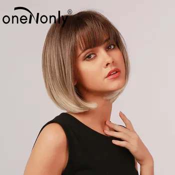 

oneNonly 10'' Synthetic Wigs for White Black Women Ombre Brown BoBo Wig with Brown Root Natural Wigs for Wholesale Free Shipping