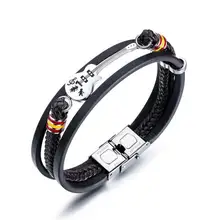 1 шт. черный Для Мужчин's Браслет «гитара» Нержавеющая сталь тканый многослойный, из полиуретановой кожи браслет в стиле панк Для мужчин кожаные браслеты