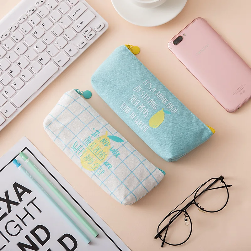 

Students Korean-style Exam Pencil Case Fruit Stationery Bag Hipster Trapezoid Zipper Bag Coin Pocket Canvas Customizable