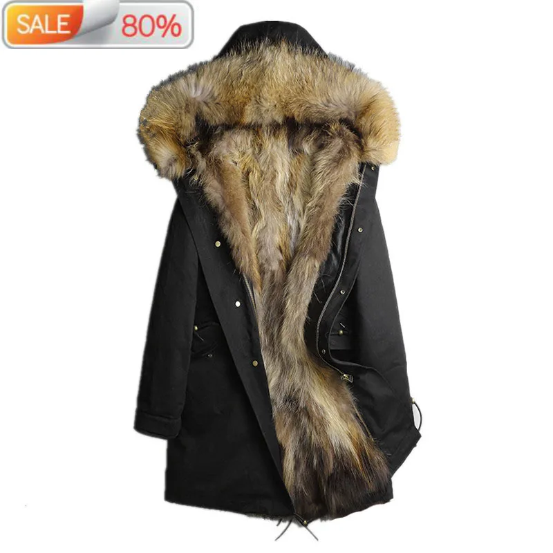 

Natural Winter Jacket Raccoon Fur Collar Warm Parka Clothes Men Long Coat F-PKF-1111 ND774