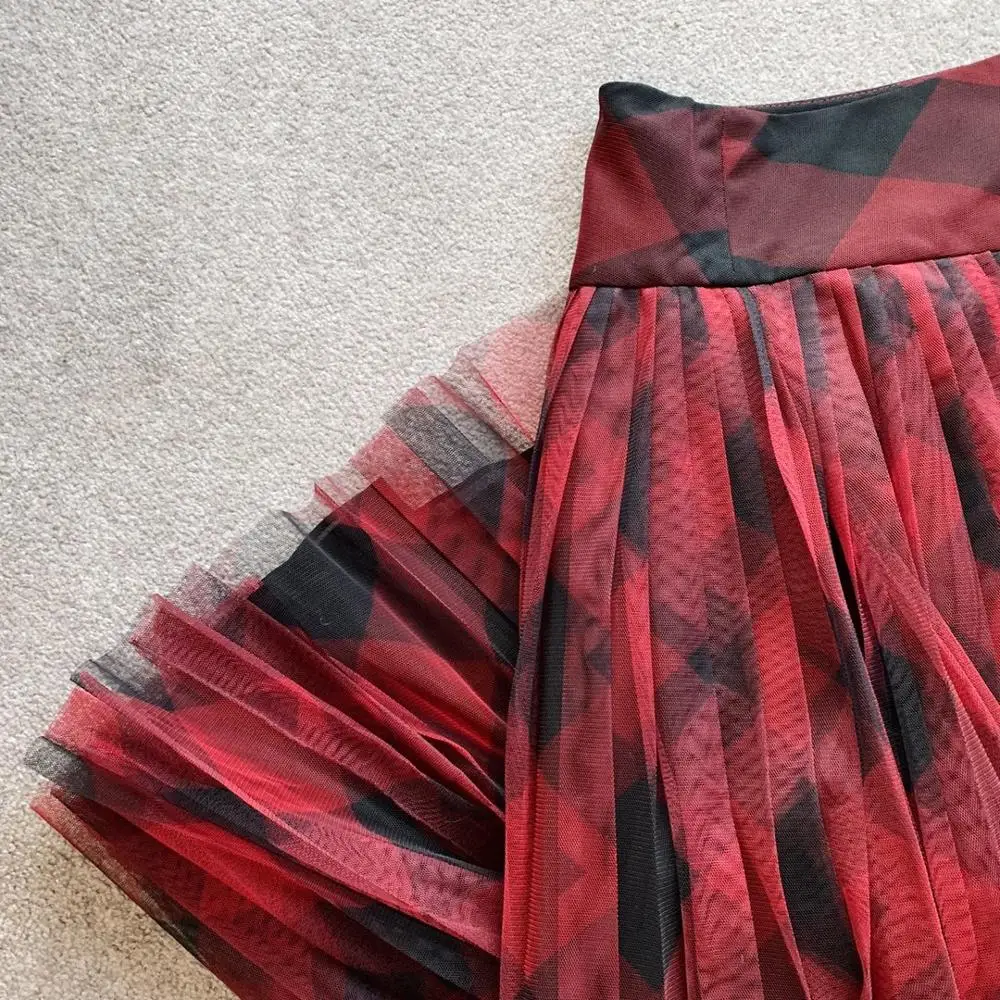 2019FW Высококачественная Женская Роскошная сетчатая юбка женская клетчатая миди юбка 2 цвета rmsx 10,06