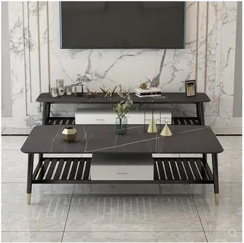 

Italian style extremely simple rock board TV cabinet combination modern living room Nordic simple light luxury tea table