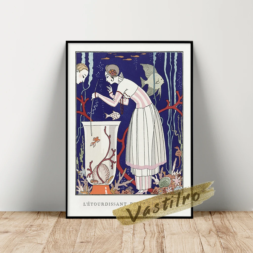 

George Barbier Museum Exhibition Poster, L'Etourdissant Petit Poisson Robe D'Ete Wall Painting, Barbier Character Wall Stickers