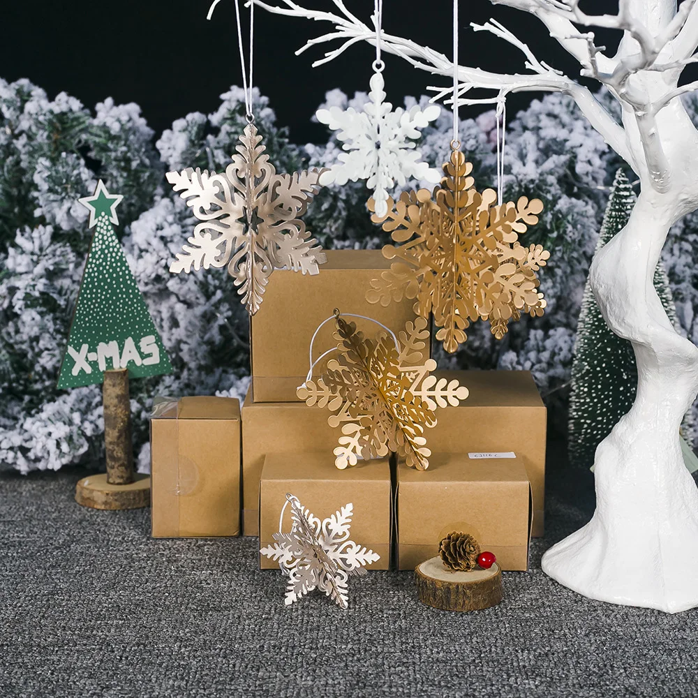 1pc Iron Hollow Snowflake Pendant Christmas Tree Hanging Decoration Ornament