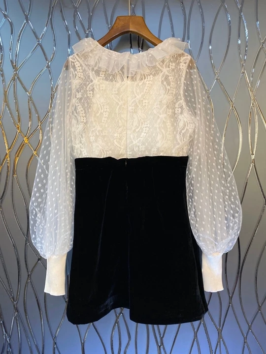 Early Autumn New Woman Lining Suspender Belt Decorative Screen Perspective Splicing and Splicing Long Sleeve Dress 1005