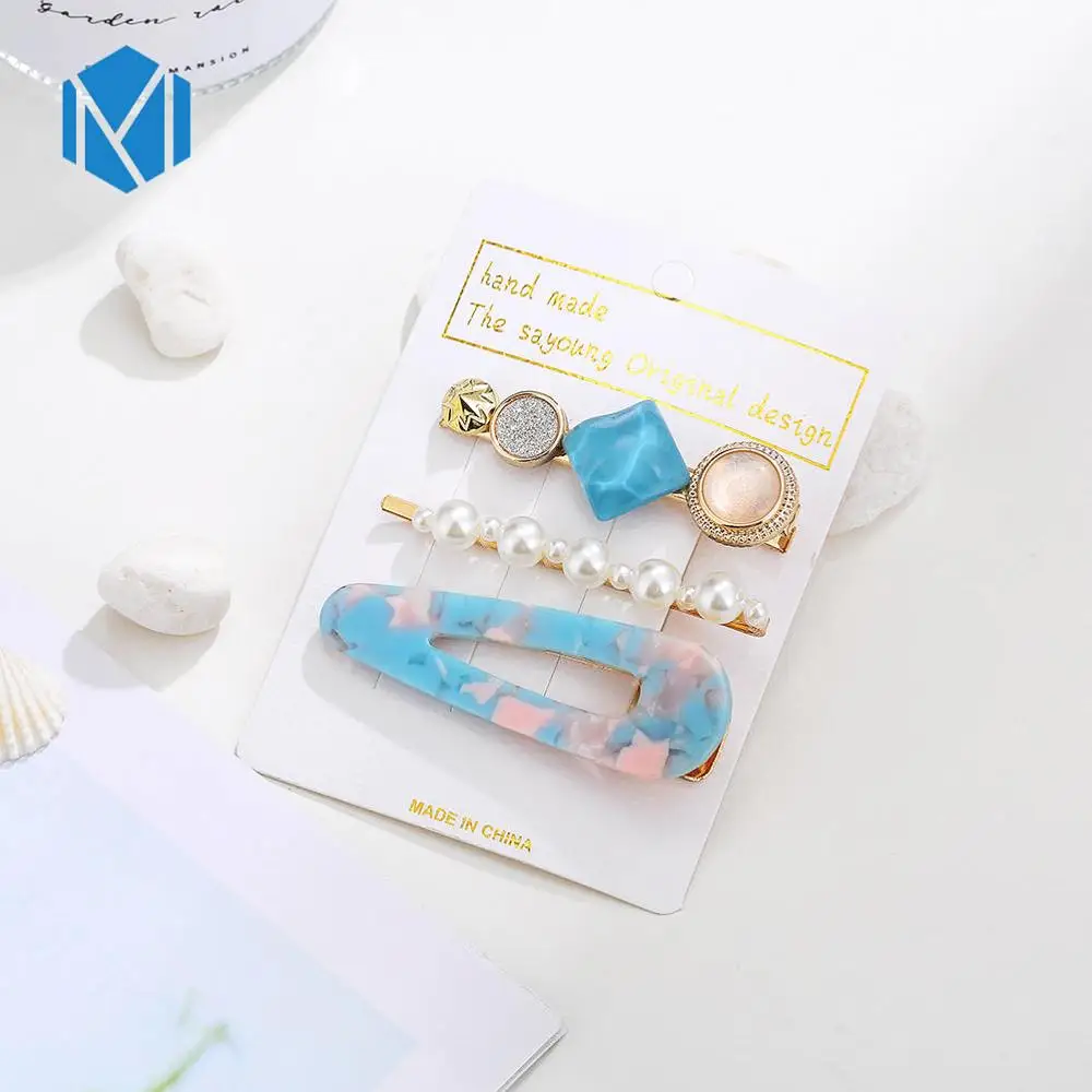 3pcs crystal blue M MISM INS Круглый корейский Кристалл Сплав заколки для волос Макарон цвет заколки BB шпильки Заколки для женщин обувь девочек аксессуары для волос - Цвет: 3pcs crystal blue