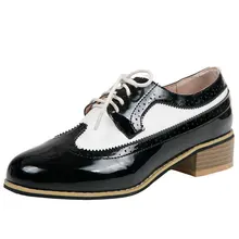 

AGODOR Women Oxford Wingtip Pumps Lace Up Two Tone Multicolor Pumps Low Square Heel Casual Women Shoes Ladies Pumps Size 33-43