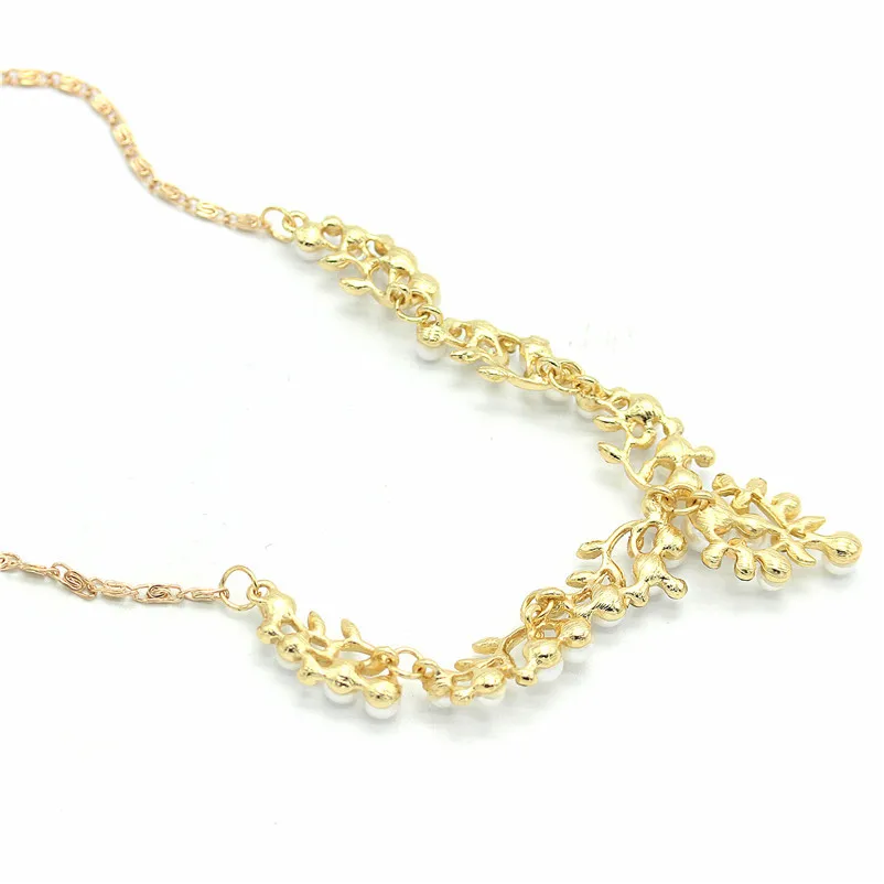 New Style Bohemian Branches And Leaves Pearl Set Versatile Necklace Long Pendant Exaggeration Short Necklace