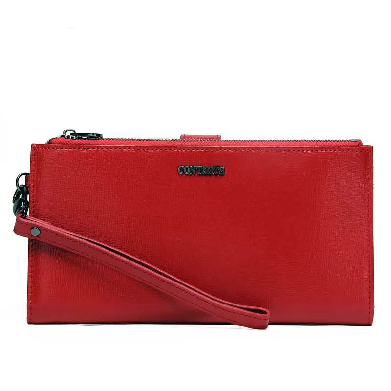 

Women's Leather Clutch Bag Multi-function Double Zipper Long Wallet with Wrist Strap Buckle Wallet