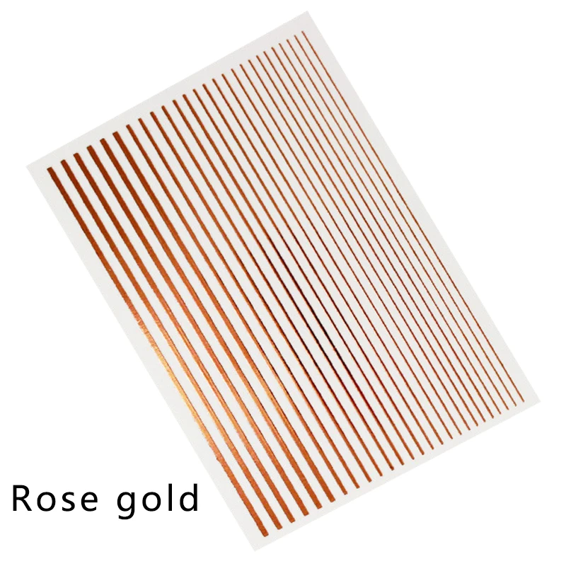 12 цветов для дизайна ногтей, лазерные флуоресцентные металлические самоклеющиеся многолинейные ленты с узорами, наклейки на ленты, декоративные наклейки для маникюра - Цвет: Rose gold