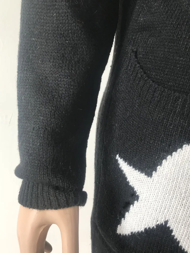 Knitting Unlined Upper Garment Long Fund Will Pocket Five-pointed Star Even Hat Sweater Cardigan
