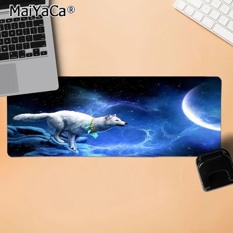 LockEdge 30x80cm MaiYaCa Wolf At the Moon night высокоскоростной коврик для мыши противоскользящие прочные силиконовые компьютерные коврики - Цвет: LockEdge 30x80cm