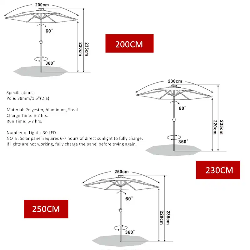 Alwaysme 200cm 250cm 300cm 10 Ft Solar Powered Led Lighted Patio Umbrella Adjustment And Fade Resistant Patio Umbrellas Bases Aliexpress