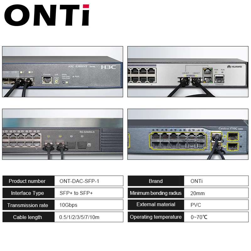 Фото Кабель ONTi 10G SFP + Twinax, Пассивный кабель с прямым подключением меди (DAC), 0,5-7 м, для Cisco,Huawei,MikroTik,HP,Intel... и т. Д. №5