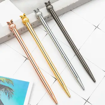 

24 pcs/lot Owl Metal Ballpoint pen Cute Rotary Ball pens Business pen office School writing supplies