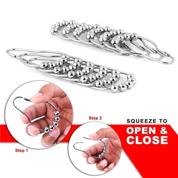 

12Pcs/Pack Stainless Steel Curtain Hooks Bath Rollerball Shower Curtains Hooks Glide Rings Convenient Home Bathroom Accessories