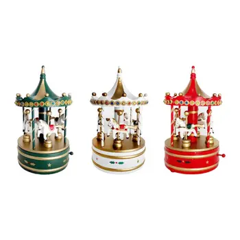 

Exquisite Wooden Classic Musical Carousel Music Box Cute Christmas Decorations Festive Desktop Ornaments Boutique Xmas