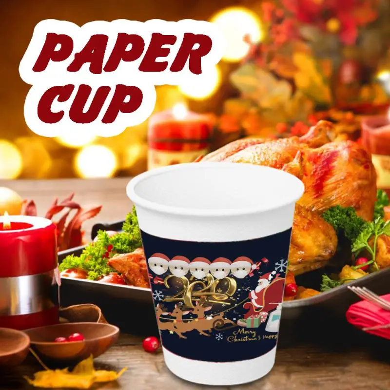 

10PCS Merry Christmas Disposable Cup Santa Claus Wearing Masks Family Pattern Paper Cup FOR Home Christmas Party Decor